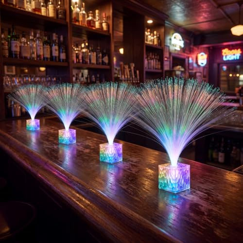 Mini Fiber Optic Lamp Set - 4 Clear 16-Inch Glow Party Favors with Color-Changing Lights