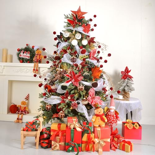 Brown Velvet Glitter Christmas Ornaments Set - 9PCS Holiday Tree Decor