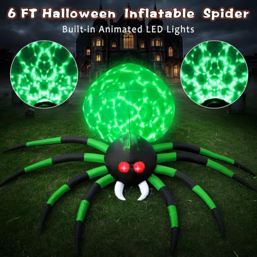 6 FT Inflatable Green Spider Halloween Yard Decoration with LED Lights