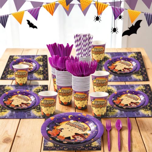 Halloween Paper Plates and Napkins Set for 24 Guests - Spooky Chic Party Dinnerware