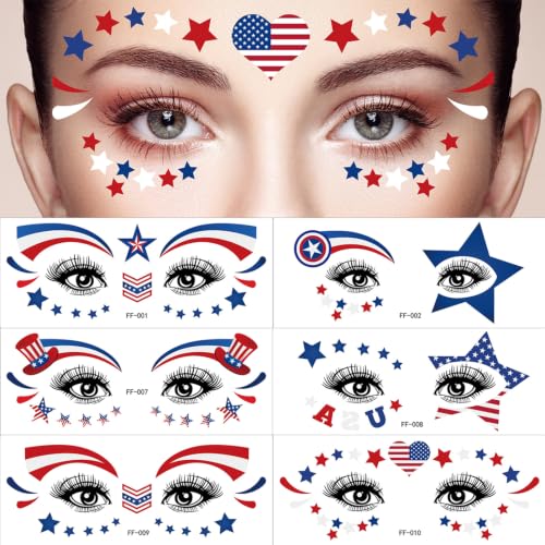 Patriotic 4th of July Temporary Tattoo Stickers - USA Flag & Stars, 20 Sheets