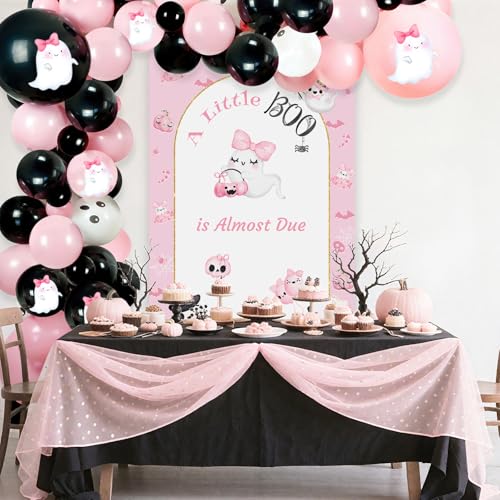 Pink Halloween Baby Shower Decorations - Girl Baby Shower Party Supplies with Balloons & Banner - Variation Pink
