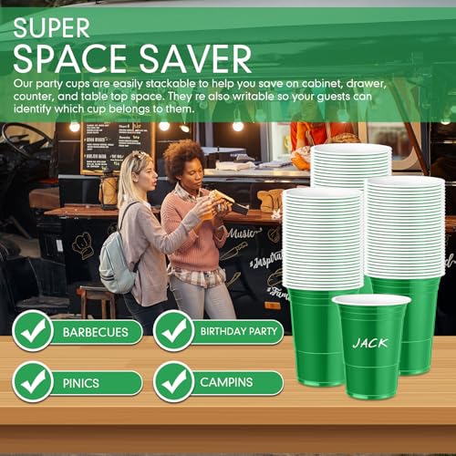 Mimorou Green Disposable Plastic Cups 16 oz Pack of 200 for Weddings & Parties
