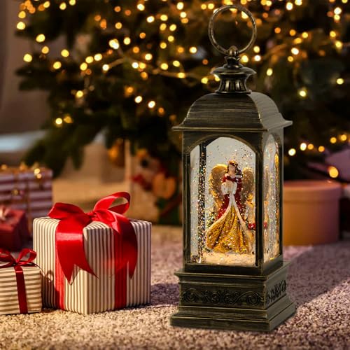 Lighted Angel Christmas Snow Globe Lantern with Music & Timer - 6-Angel