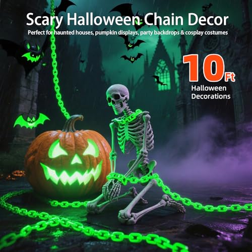 Green Battery Operated Halloween Lights 10Ft with 8 Modes & Timer - Indoor Outdoor Decor