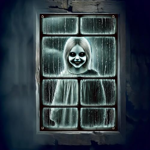 Halloween Ghost Window Cover - Rainy Scene, 31x47 Inch Polyester Decor