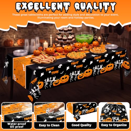 Halloween Pumpkin Table Runner & 3 Pack Disposable Plastic Tablecloths for Party Decor