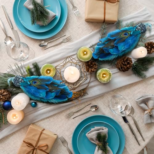 Peacock Christmas Tree Ornaments Set - Long Tail Feather Bird Decorations - Classic Style, 6 Pieces