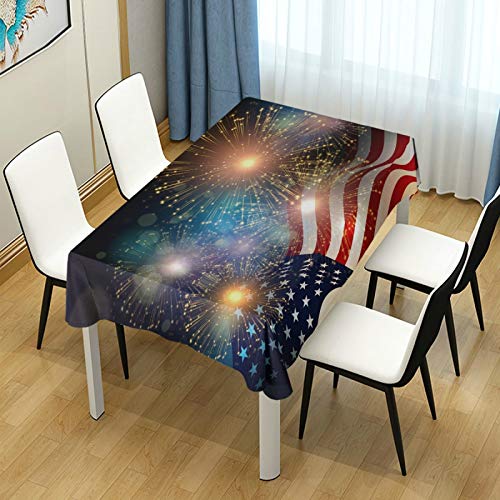 American Flag Fireworks Tablecloth - 120 x 60 Inch Rectangular Party Decor