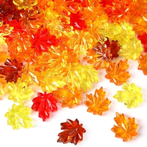 60Pcs Fall Thanksgiving Maple Leaves Vase Filler - Red Orange Yellow Brown