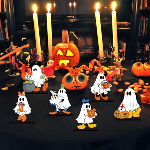 Halloween Wooden Table Centerpiece Set - Ghost & Pumpkin Decor, 6 Pieces