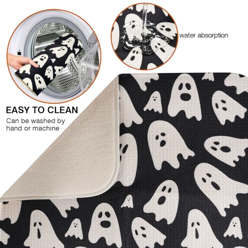 Halloween Ghost Dish Drying Mat - 16x18 Inch Absorbent Kitchen Counter Protector