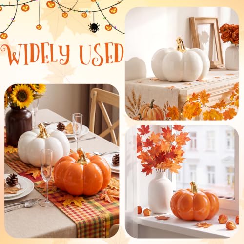 7-Inch Orange & Yellow Realistic Ceramic Pumpkins Halloween Decor - Variation B