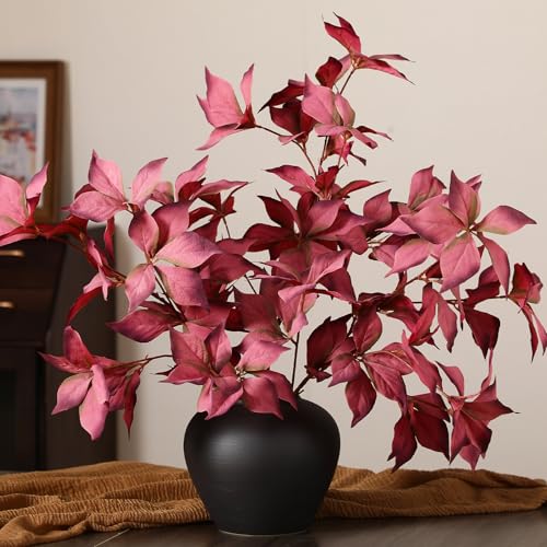 Artificial Autumn Eucalyptus Leaves Stem - Fall Decor, 33 Inches, Dark Red (Set of 3)