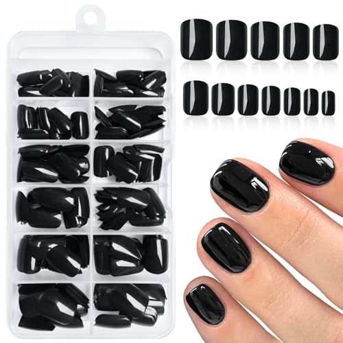 Black Square Press On Nails Short Fake Nails with Glue & Tools - 240pcs