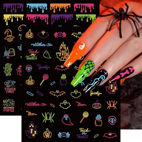 Glow in Dark Halloween Nail Stickers - Ghost Skull Pumpkin Bat 3D Luminous Decals (Luminous Ghost)