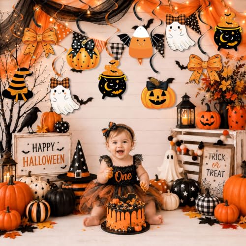 Halloween Ghost Hanging Streamers - Orange Black Ceiling Decorations