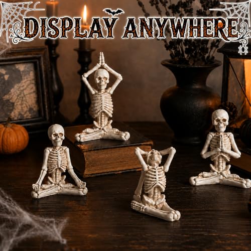 White Halloween Yoga Skeleton Statue Set of 4 - Spooky Skeleton Decor