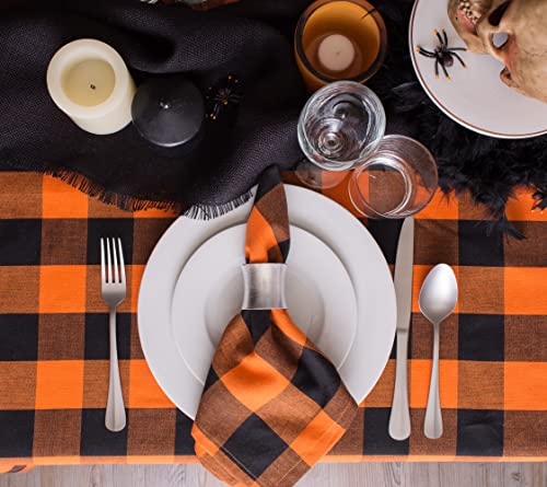 Farmhouse Tablecloth 70-Inch Round Buffalo Check Orange & Black - Classic Kitchen Decor