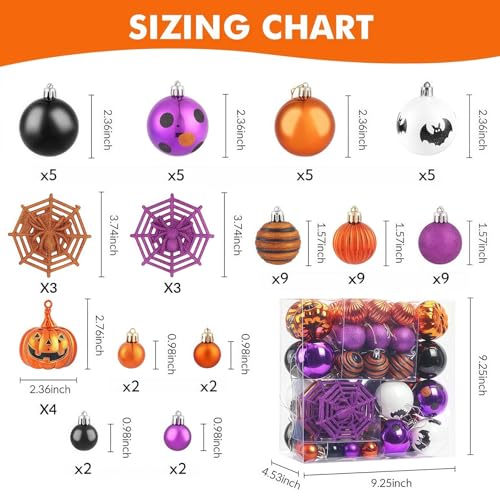 Halloween Tree Decorations Set - 61 Shatterproof Ornaments for Indoor Outdoor Holiday Decor