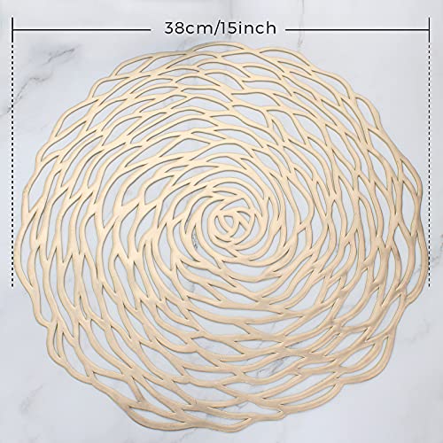 Gold Round Placemats Set of 8 - Metallic Vinyl Table Decor