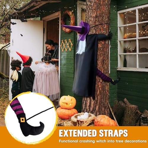 Giiffu Halloween Outdoor 57-Inch Crashing Witch Tree Decor with Purple + Black Variation