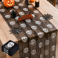 Halloween Skeleton Table Runner 10 ft Mesh Tulle with Embroidered Skull Design - 3 Pack - Black & White