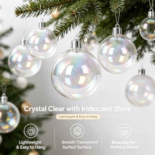 48PCS Iridescent Clear Plastic Ornament Balls for DIY Holiday & Party Decor