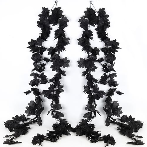 4 Pieces Black Maple Leaf Garland - Artificial Halloween Hanging Decor