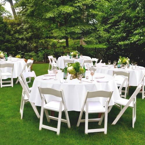 White Vinyl Round Tablecloth with Flannel Backing - 60 Inch, Enjoyidea