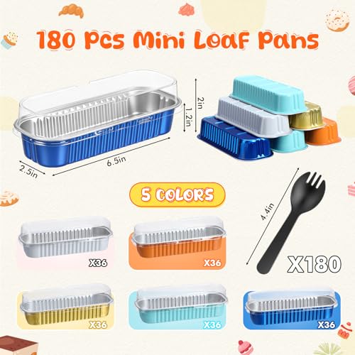 Mini Loaf Pans with Lids & Spoons - 6.8oz Blue & Orange Baking Tins Set