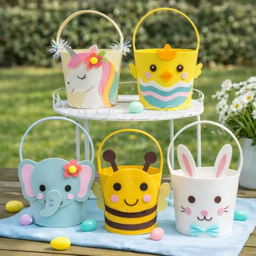 Kids Easter Basket with Blue Elephant - Large Animal Gift Basket for Egg Hunt & Nursery Storage