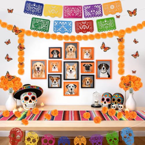 Large Dia De Los Muertos Decorations Set with Marigolds & Butterflies - Stripe