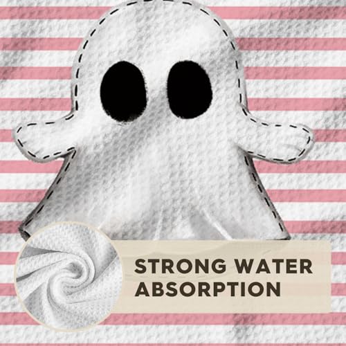 Pink Ghost Halloween Kitchen Towels Set of 4 - 18x26 Microfiber Dish Towels, Quick Dry