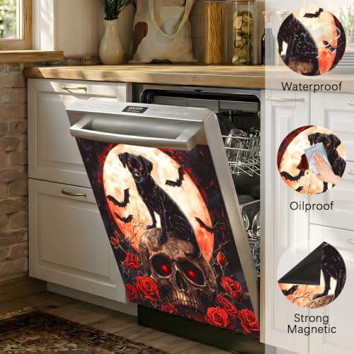 Halloween Dog Skull Dishwasher Magnet Cover - 23x26 Inch Kitchen Decor, Magnetic Refrigerator Sticker - Variation: Skull Dog