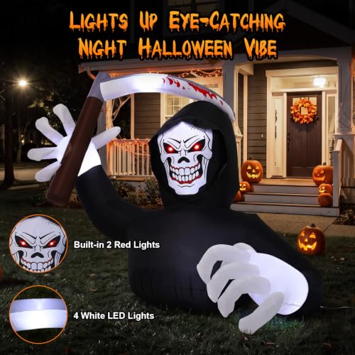 7.2ft Halloween Inflatable Grim Reaper Decor with Lights - Black & White