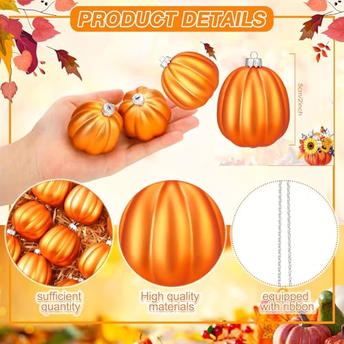 24Pcs Mini Orange Pumpkin Hanging Ornaments – Fall Thanksgiving Decor Set