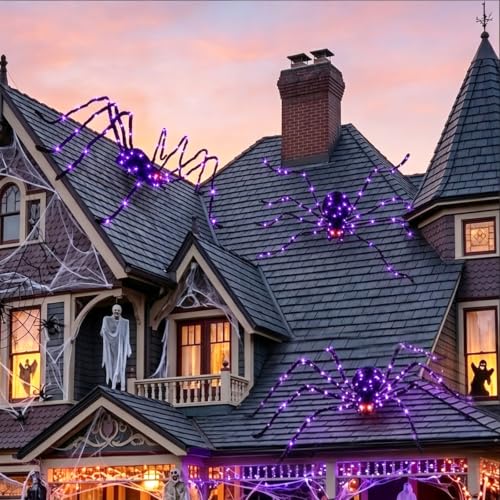Giant Halloween Spider Light Up Outdoor Decoration - 5ft, Purple & Red Lights, Waterproof, Bendable Legs, Spider Variation
