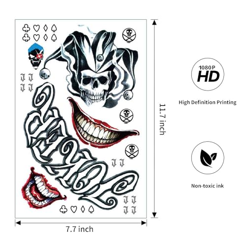 Joker Temporary Tattoos Set - 4 Sheets Black Red Suicide Squad Cosplay