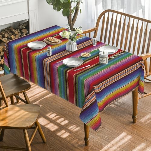 Rectangular Halloween Cinco De Mayo Fiesta Colorful Stripes Tablecloth 60x84 Red