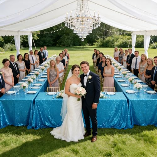 Turquoise Sequin Tablecloth 50x80 Inch for Weddings & Events - Sparkly Party Decor