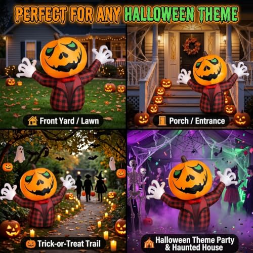 6 FT Halloween Inflatable Yard Decor - Day of the Dead Mariachi Skeleton with Guitar & Puppy, Pumpkin Variation, Bright LEDs