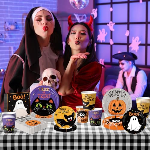 Halloween Disposable Party Plates Napkins Cups Forks Set for 24 Guests