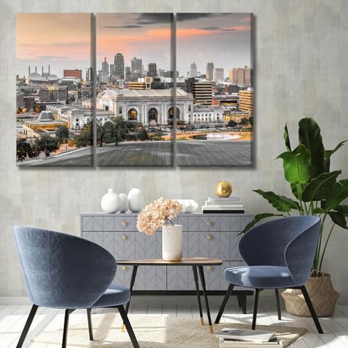 Kansas Cityscape Wall Art Canvas Print - Union Station City Panorama - Variation of Missouri Kansas / 40x60 Inch
