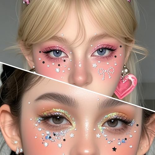 Face Gems Mermaid Jewels Temporary Tattoo Stickers - Black & White Style2