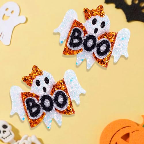 Halloween Hair Bow Clips - Glitter Ghost &
