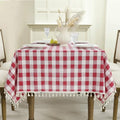 Red Gingham Tassel Tablecloth 55x102 Inch Rectangle Rustic Farmhouse Decor