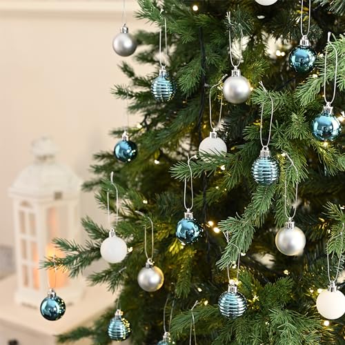 Light Blue Silver Christmas Tree Ball Ornaments Set - 24 Pcs 1.57" - Valery Madelyn