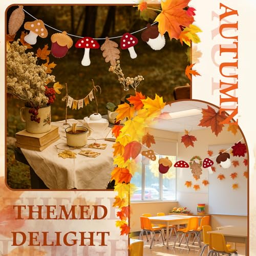 Fall Mushroom Felt Garland - Autumn Home Decor for Thanksgiving & Halloween - 4.9ft