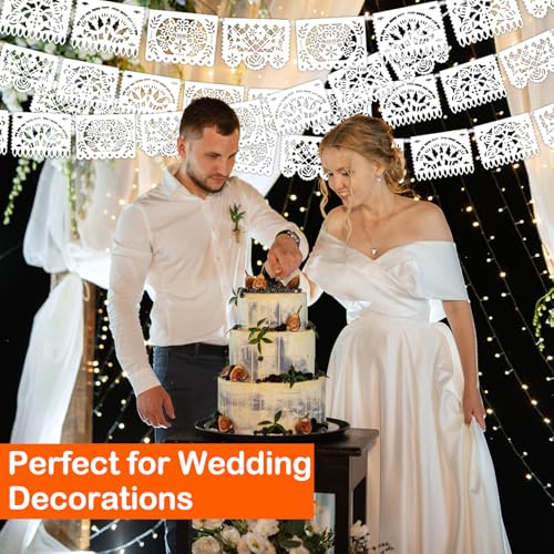 White Papel Picado Banners - 6 Pack, 108 Ft Mexican Party Decorations, Wedding & Fiesta Decor - White / 6 Pack